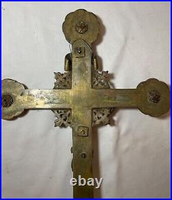 Antique 19th century ornate bronze religious wall Jesus Christ crucifix cross