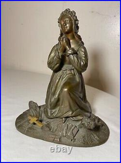 Antique 19th century religious christianity bronze praying Mary cross statue