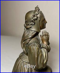 Antique 19th century religious christianity bronze praying Mary cross statue