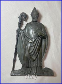 Antique 19th century solid bronze religious pope wall plaque appliqué statue Antique 19th century solid bronze religious pope wall plaque appliqué statue