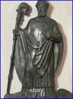Antique 19th century solid bronze religious pope wall plaque appliqué statue Antique 19th century solid bronze religious pope wall plaque appliqué statue