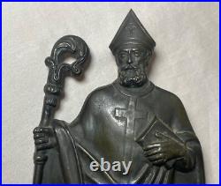 Antique 19th century solid bronze religious pope wall plaque appliqué statue Antique 19th century solid bronze religious pope wall plaque appliqué statue