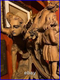 Antique 19th century wood carved religious sculpture oddities altarpiece