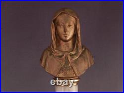 Antique 19thC Bronzed SculptureVirgin MaryReligious Christian FigureOnyx Base