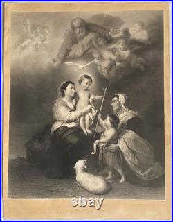 Antique 19thC Murillo La Vierge de Madrid Religious Print Berlin W. Korn Madon