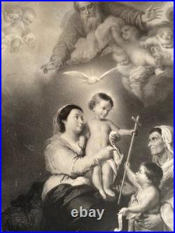 Antique 19thC Murillo La Vierge de Madrid Religious Print Berlin W. Korn Madon