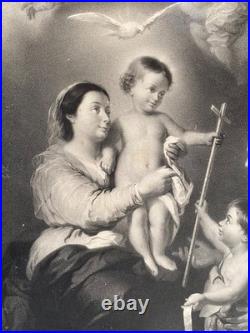 Antique 19thC Murillo La Vierge de Madrid Religious Print Berlin W. Korn Madon