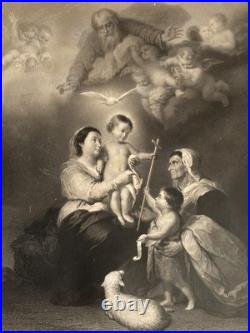 Antique 19thC Murillo La Vierge de Madrid Religious Print Berlin W. Korn Madon