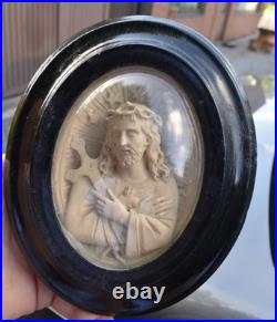 Antique 19thc Meerschaum carved sacred jesus christ religious frame plaque
