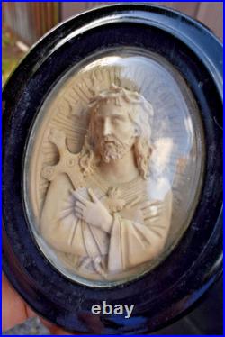 Antique 19thc Meerschaum carved sacred jesus christ religious frame plaque