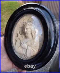 Antique 19thc Meerschaum carved sacred jesus christ religious frame plaque