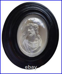 Antique 19thc Meerschaum carved suffering christ religious frame plaque