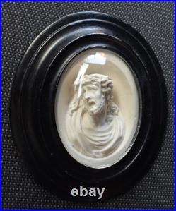 Antique 19thc Meerschaum carved suffering christ religious frame plaque