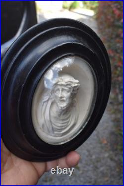 Antique 19thc Meerschaum carved suffering christ religious frame plaque