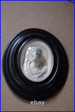 Antique 19thc Meerschaum carved suffering christ religious frame plaque