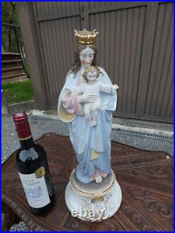 Antique 19thc Vieux andenne XL Madonna porcelain statue figurine religious angel