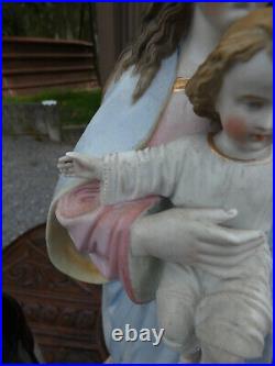 Antique 19thc Vieux andenne XL Madonna porcelain statue figurine religious angel