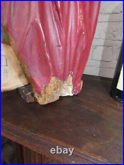 Antique 19thc Wood carved polychrome Saint Barbara Statue rare religious top