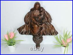 Antique 19thc Wood carved religious wall statue madonna jesus john baptist rare