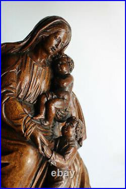 Antique 19thc Wood carved religious wall statue madonna jesus john baptist rare