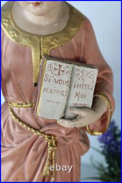 Antique 19thc ceramic chalk young jesus figurine statue religious rare