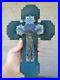 Antique-19thc-cloisonne-enamel-Crucifix-on-velvet-plaque-religious-01-njyt