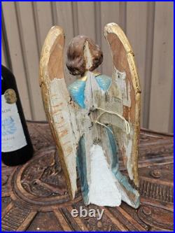 Antique 19thc neo gothic wood carving statue Archangel IHS logo religious