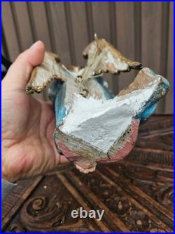 Antique 19thc neo gothic wood carving statue Archangel IHS logo religious