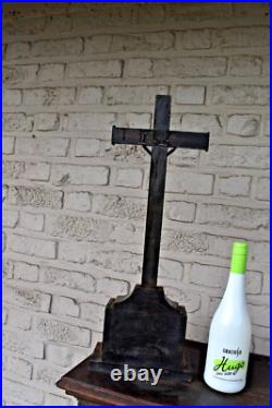 Antique 19thc wood carved inlay agnus dei crucifix cross religious