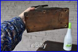 Antique 19thc wood carved inlay agnus dei crucifix cross religious