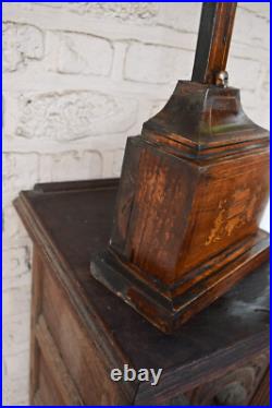 Antique 19thc wood carved inlay agnus dei crucifix cross religious