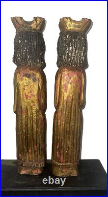 Antique 2 Pc 1Wooden 16 Santos Religious Icons -Kings, Gilded Polychrome Folk