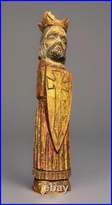 Antique 2 Pc 1Wooden 16 Santos Religious Icons -Kings, Gilded Polychrome Folk