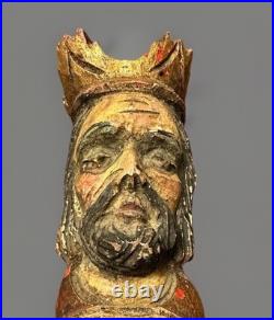 Antique 2 Pc 1Wooden 16 Santos Religious Icons -Kings, Gilded Polychrome Folk