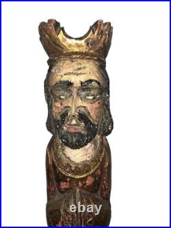 Antique 2 Pc 1Wooden 16 Santos Religious Icons -Kings, Gilded Polychrome Folk