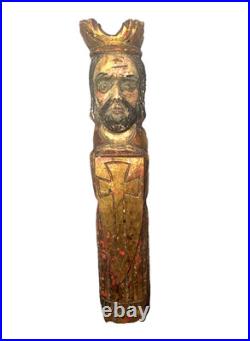 Antique 2 Pc 1Wooden 16 Santos Religious Icons -Kings, Gilded Polychrome Folk
