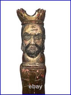 Antique 2 Pc 1Wooden 16 Santos Religious Icons -Kings, Gilded Polychrome Folk