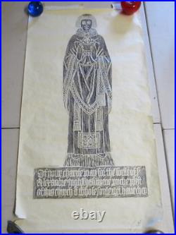 Antique 20 x 40 Crypt Gravestone RUBBING Alexander Inglis 1400's Scotland