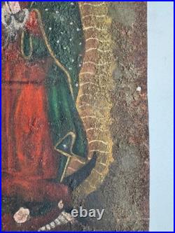 Antique 20th C Mexico Spanish Retablo Painting Tin Painting Virgin de Guadalupe