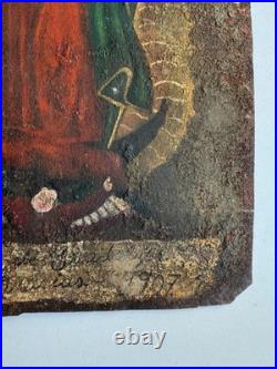 Antique 20th C Mexico Spanish Retablo Painting Tin Painting Virgin de Guadalupe