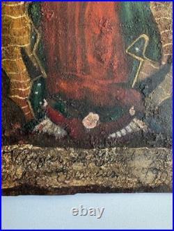 Antique 20th C Mexico Spanish Retablo Painting Tin Painting Virgin de Guadalupe