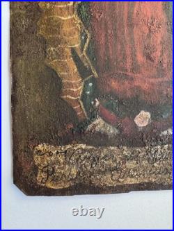 Antique 20th C Mexico Spanish Retablo Painting Tin Painting Virgin de Guadalupe