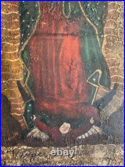 Antique 20th C Mexico Spanish Retablo Painting Tin Painting Virgin de Guadalupe