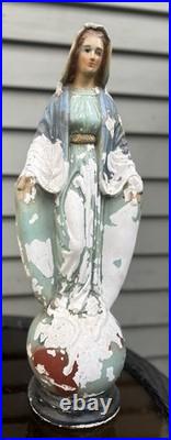 Antique 21 Virgin Mary Our Lady of Grace Chalkware Moulded Religious Statue