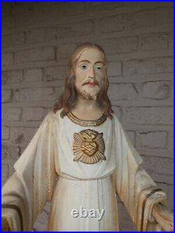Antique 24,4 Large chalk jesus christ statue signed religious