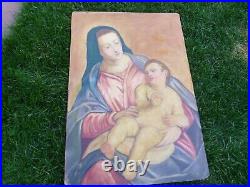 Antique 25 x 38 RELIGIOUS MASTER oil painting Madonna Child GLORIOUS! NO FRAME