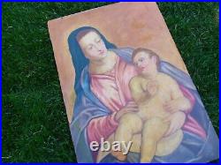 Antique 25 x 38 RELIGIOUS MASTER oil painting Madonna Child GLORIOUS! NO FRAME