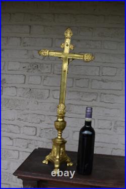 Antique 26 french brass religious altar crucifix portrait christ joseph mary Antique 26 french brass religious altar crucifix portrait christ joseph mary