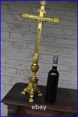 Antique 26 french brass religious altar crucifix portrait christ joseph mary Antique 26 french brass religious altar crucifix portrait christ joseph mary