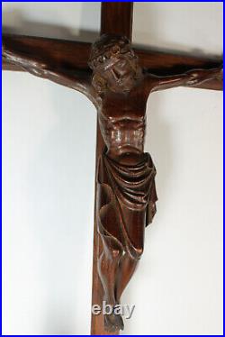 Antique 33.4 XL wood carved crucifix cross religious church